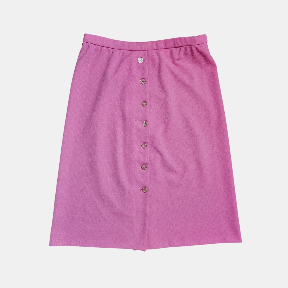Vintage Button Front A-Line Knee Length Skirt 30 Prep Chic Feminine Barbiecore